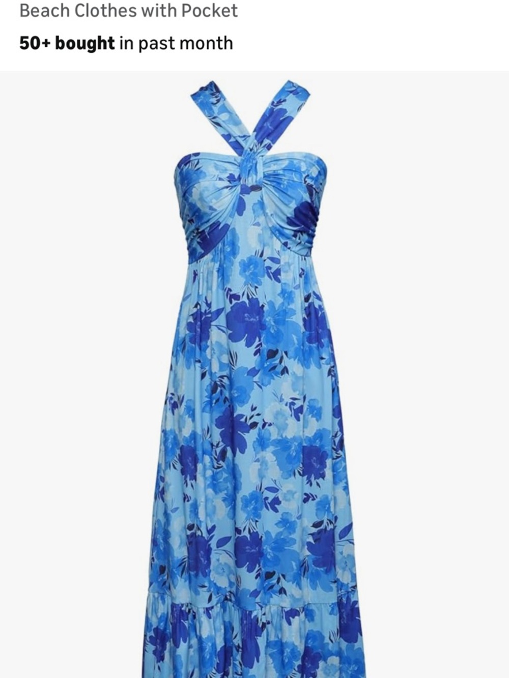 Grace Karin Blue Floral Halter Maxi Dress